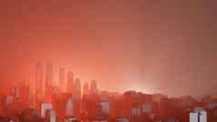 城市红色的雾空气污染军事行动