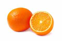 新鲜的橙子一半孤立的白色背景影子
