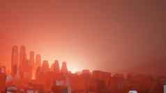 城市红色的雾空气污染军事行动