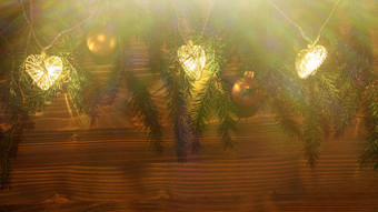 圣诞节<strong>灯饰</strong>品分支机构圣诞节树黑暗木背景