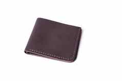 棕色（的）手工制作的皮革钱包孤立的白色背景钱包关闭股票照片奢侈品商人配件