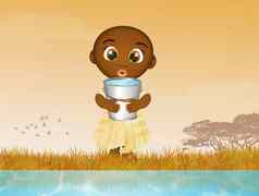 非洲孩子需要水河