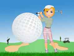 女孩玩高尔夫球