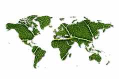 生态世界地图使绿色叶子地图绿色叶环境保护概念