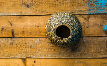 油缸形状的鸟房子装饰卵石石头鸟首页挂木墙