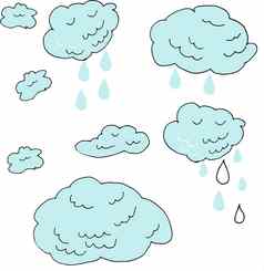 手画涂鸦标志云雨滴孤立的白色背景插图天气预测行艺术