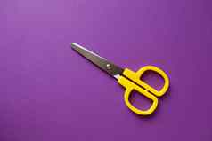 黄色的儿童文具右撇子剪刀紫色的纸