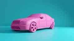 风格插图粉红色的车