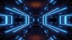 科幻空间隧道走廊发光的闪亮的灯插图背景