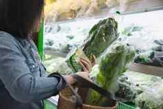 夫人购物新鲜的蔬菜超市商店女人新鲜的市场生活方式概念