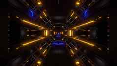 黑暗空间科幻隧道飞艇走廊飞循环插图黄色的蓝色的发光