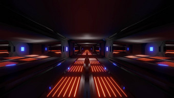 黑暗黑色的空间科幻隧道奥兰多蓝色的发光的灯插图壁纸背景