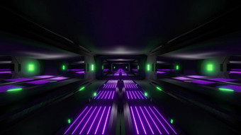 黑暗黑色的空间<strong>科幻</strong>隧道绿色紫色的发光的灯插图壁纸背景
