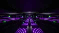 黑暗黑色的空间科幻隧道绿色紫色的发光的灯插图壁纸背景