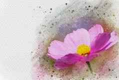 粉红色的花草地数字水彩绘画效果复制