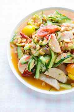 黄瓜沙拉保存猪肉香肠泰国受欢迎的食物