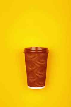棕色（的）纸咖啡杯黄色的
