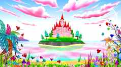 粉红色的公主城堡童话景观