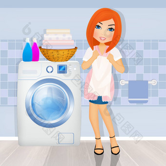 女孩洗衣洗衣房间