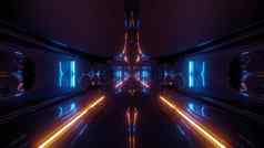 未来主义的科幻隧道走廊建筑不错的反射插图壁纸背景