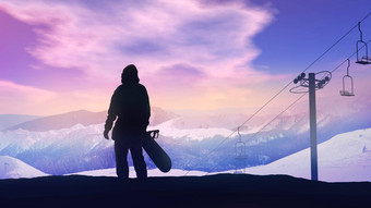 滑雪看日落山