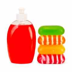 肥皂液体红色的堆栈固体肥皂
