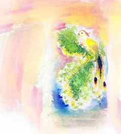 色彩斑斓的水彩油漆鸟插图
