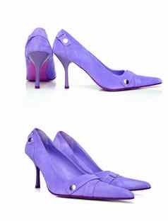 女紫色的皮革鞋子白色背景孤立的产品
