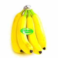 工作室拍摄有机标签香蕉集群孤立的白色