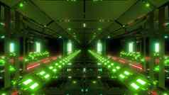 未来主义的科幻金属隧道走廊不错的发光的灯呈现背景壁纸