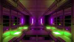 未来主义的科幻机库隧道走廊玻璃窗户插图壁纸背景