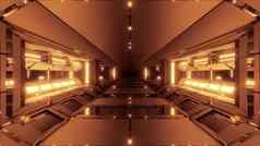 未来主义的科幻技术空间机库隧道走廊发光的灯插图壁纸背景设计