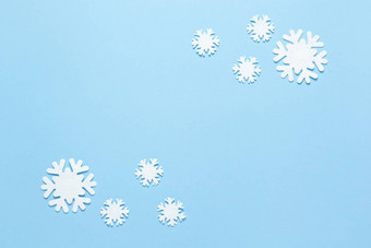 圣诞节<strong>作</strong>文集团白色感觉雪花柔和的蓝色的背景复制空间节日一年概念水平平躺最小的风格前视图
