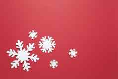 圣诞节作文集团大小白色感觉雪花勃艮第红色的背景复制空间节日一年概念水平平躺最小的风格前视图