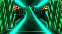 未来主义的科幻隧道走廊插图发光的灯玻璃窗户背景壁纸