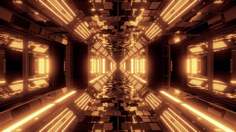 未来主义的科幻空间机库隧道走廊插图砖纹理玻璃窗户背景壁纸