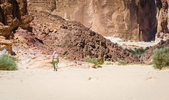 贝都因人村沙漠在高岩石山