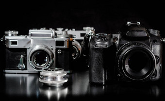 古董相机镜头现代相机黑色的