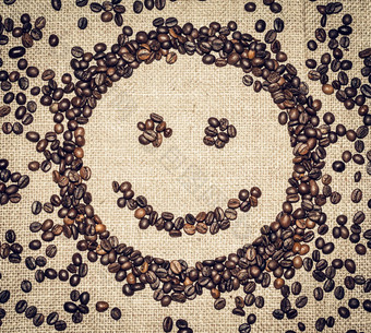 微笑脸形成咖啡谷物粗布surrounde
