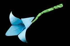 蓝色的花折纸黑色的孤立的
