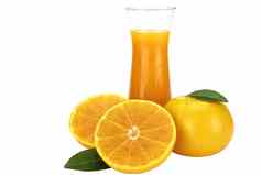新鲜的橙色汁水果喝玻璃白色背景热带橙色水果背景