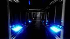 未来主义的清洁科幻玻璃隧道走廊发光的灯插图壁纸背景