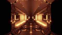 未来主义的科幻空间机库隧道走廊发光的灯反射插图呈现壁纸背景