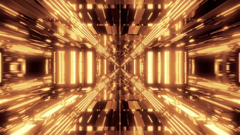 未来主义的科幻空间机库隧道走廊没完没了的发光的灯插图视觉背景壁纸