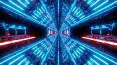 未来主义的科幻空间机库隧道走廊没完没了的发光的灯插图呈现壁纸背景