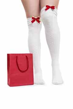 女腿白色长袜礼物袋