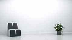 灰色扶手椅植物白色墙空背景渠