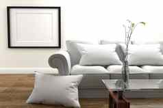 最小的设计现代生活房间沙发枕头花瓶