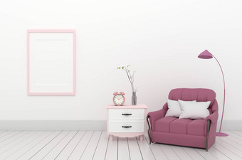 现代房间粉红色的沙发开放空间内阁渲染