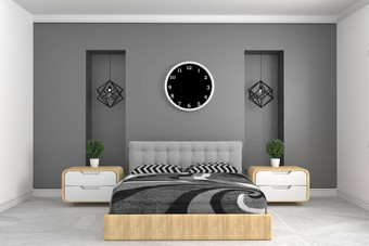 现代灰色的卧室室内时钟灯植物小屋